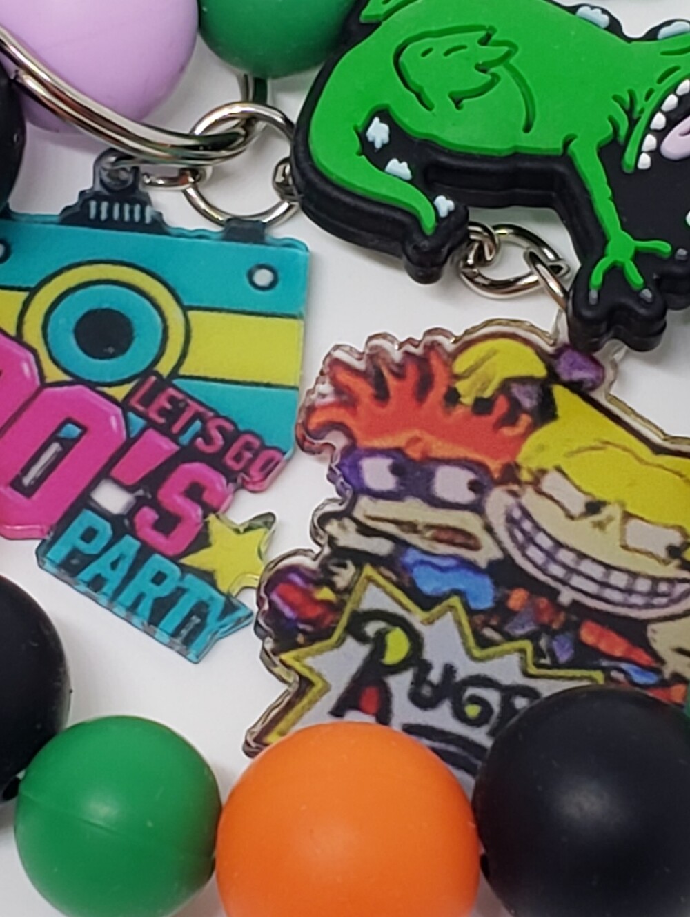 Handmade Rugrats Reptar Silicone Beaded Keychain Wristlet - Picture 4 of 4